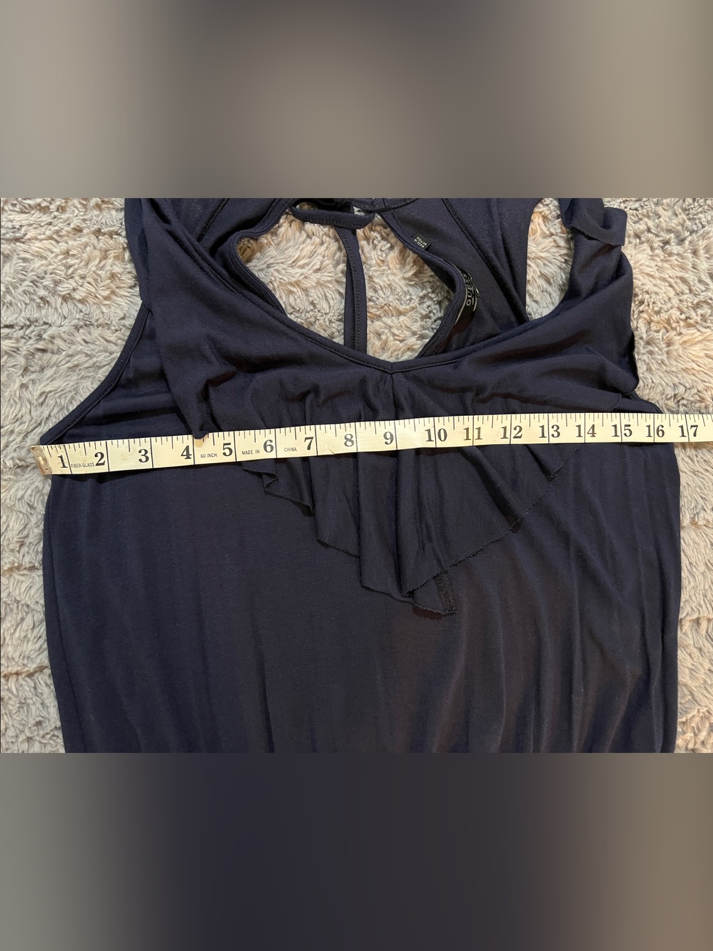 GUESS Navy Ruffle V-Neck Mini Dress - Picture 4 of 5